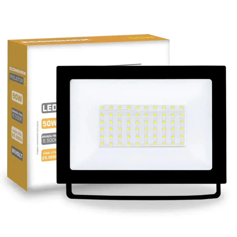 Refletor de led preto 3000LM 50W 6500K biv Economax — fotografia 2