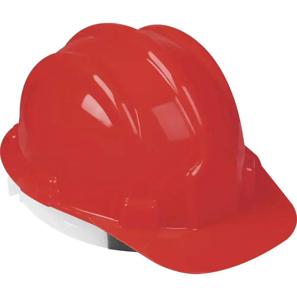 Capacete de segurança com carneira e aba frontal vermelho Worker — fotografia de referência