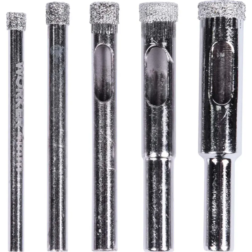 Kit de serras copo diamantada para vidro 5 peç 4MM-10MM Worker — fotografia de referência