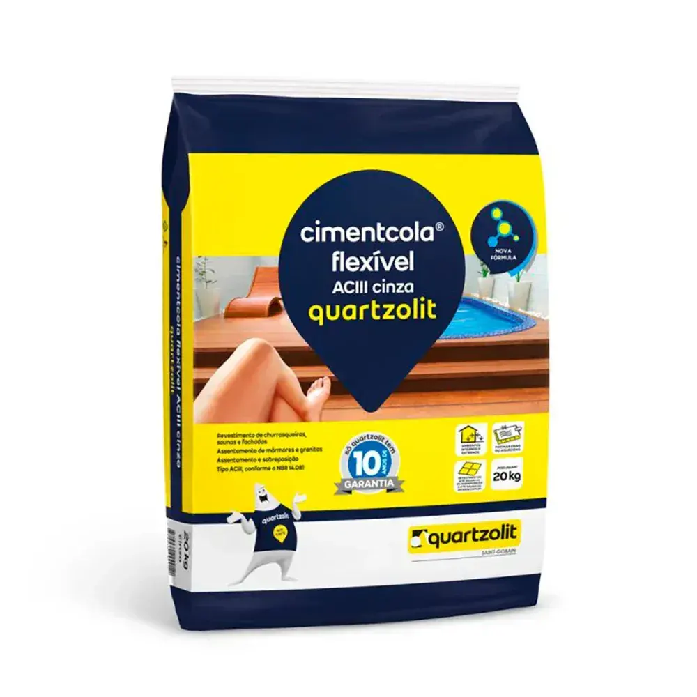 Argamassa cimentcola flexível aciii cinza 20KG Quartzolit — fotografia 2