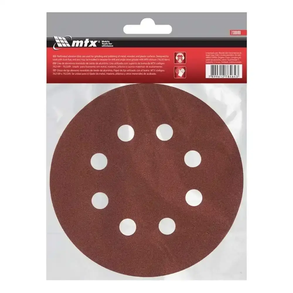 Disco de Lixa Perfurado com Velcro Grão 180 125 mm kit com 5 Peças MTX — fotografia 6