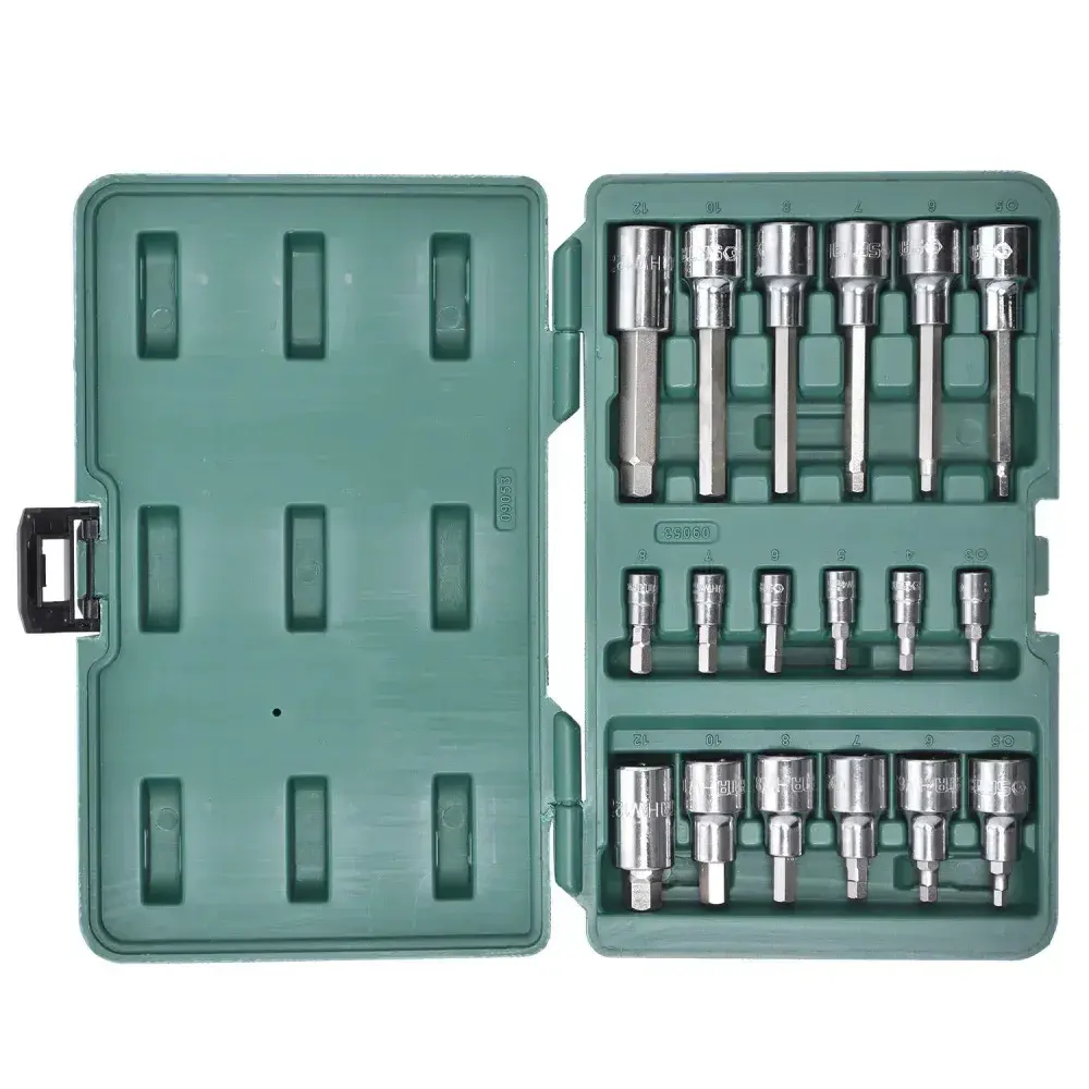 Jogo de soquetes com bits hexagonais 18 pçs 1/4 e 1/2” Sata — fotografia 6