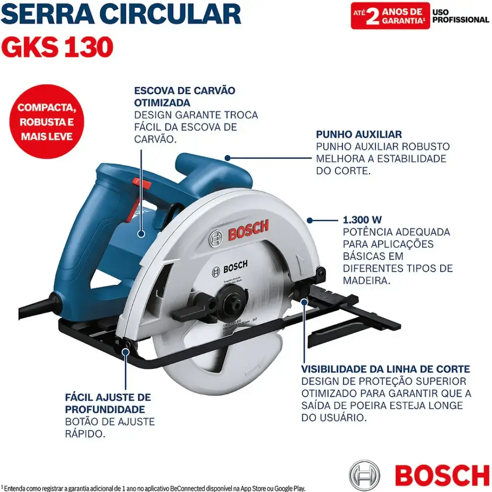 Serra circular 184MM 1300W GKS 130 com disco e estojo brocas e pontas 33 peças Bosch 220 V — fotografia 7