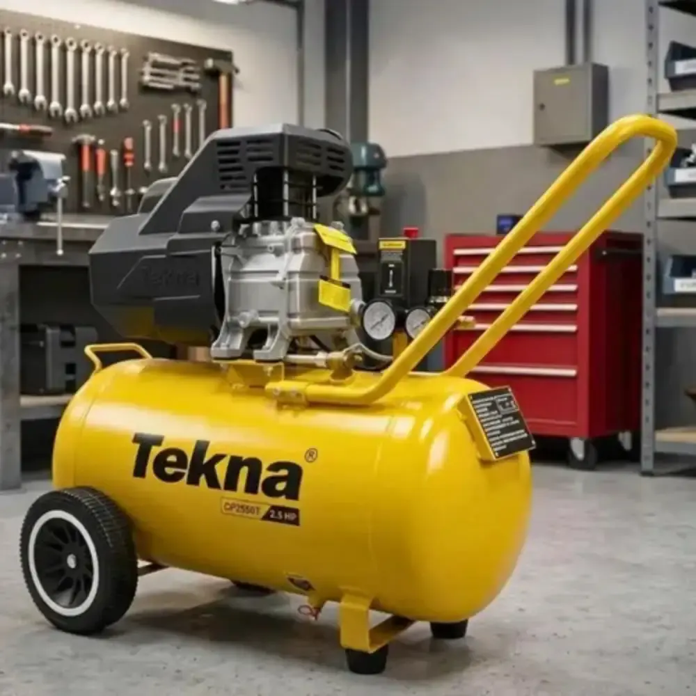 Compressor de ar 2,5HP 8 pés 43 litros lubrificado com kit multiuso 6 peças Tekna 110 V — fotografia 11