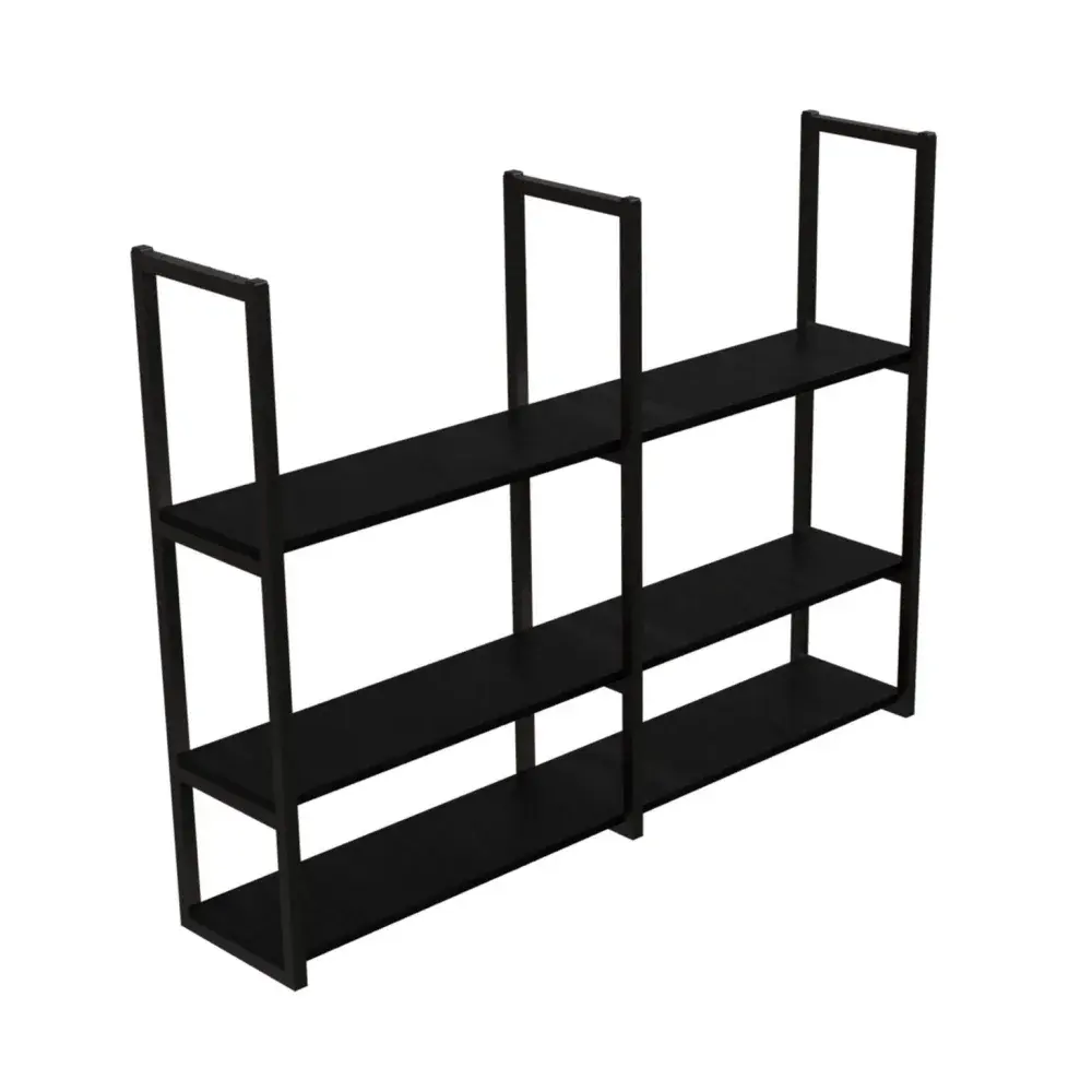 Prateleira industrial parede/teto com 3 prateleiras 120 x 20 cm preta Brasforma — fotografia 5