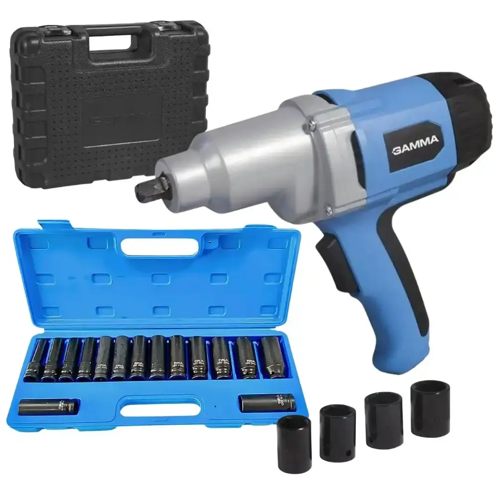 Chave de impacto 1/2 POL 900W Gamma com jogo soquetes 10-27 MM 15 peças evald