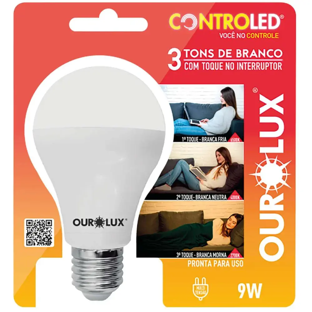 Lamp led 3 tons brc. 9W 6,5K+4K+2,7K biv Ourolux — fotografia de referência