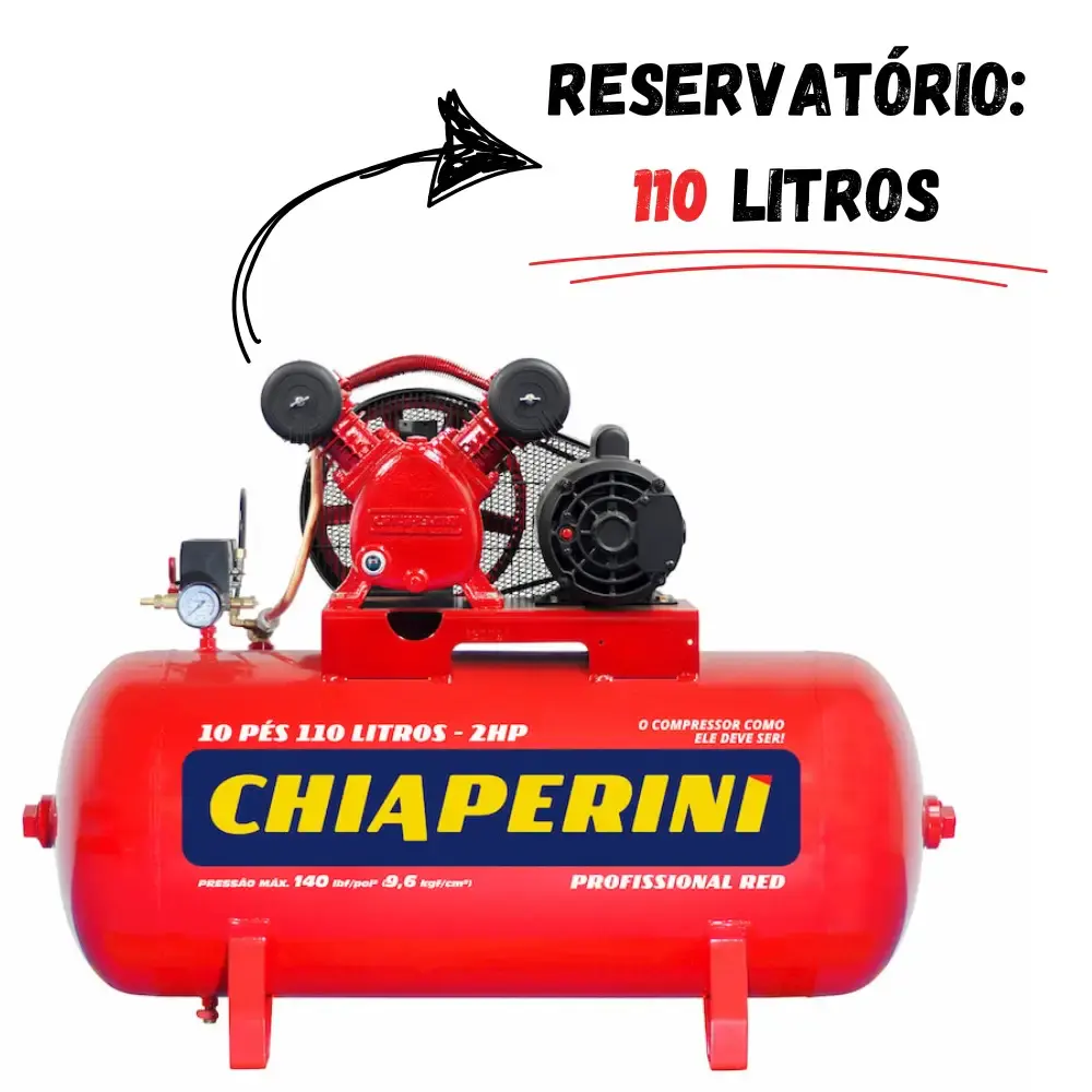 Compressor de ar 10 pés 110 litros 2 HP 2 pistões RED mono Chiaperini — fotografia 2