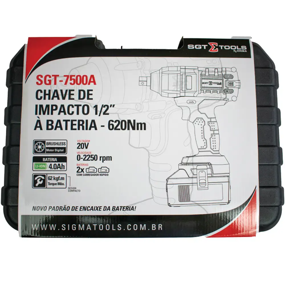 Chave de impacto 20V 1/2POL com bateria e jogo de soquetes 14 a 21 MM EVSLI-4 evald Sigma — fotografia 7