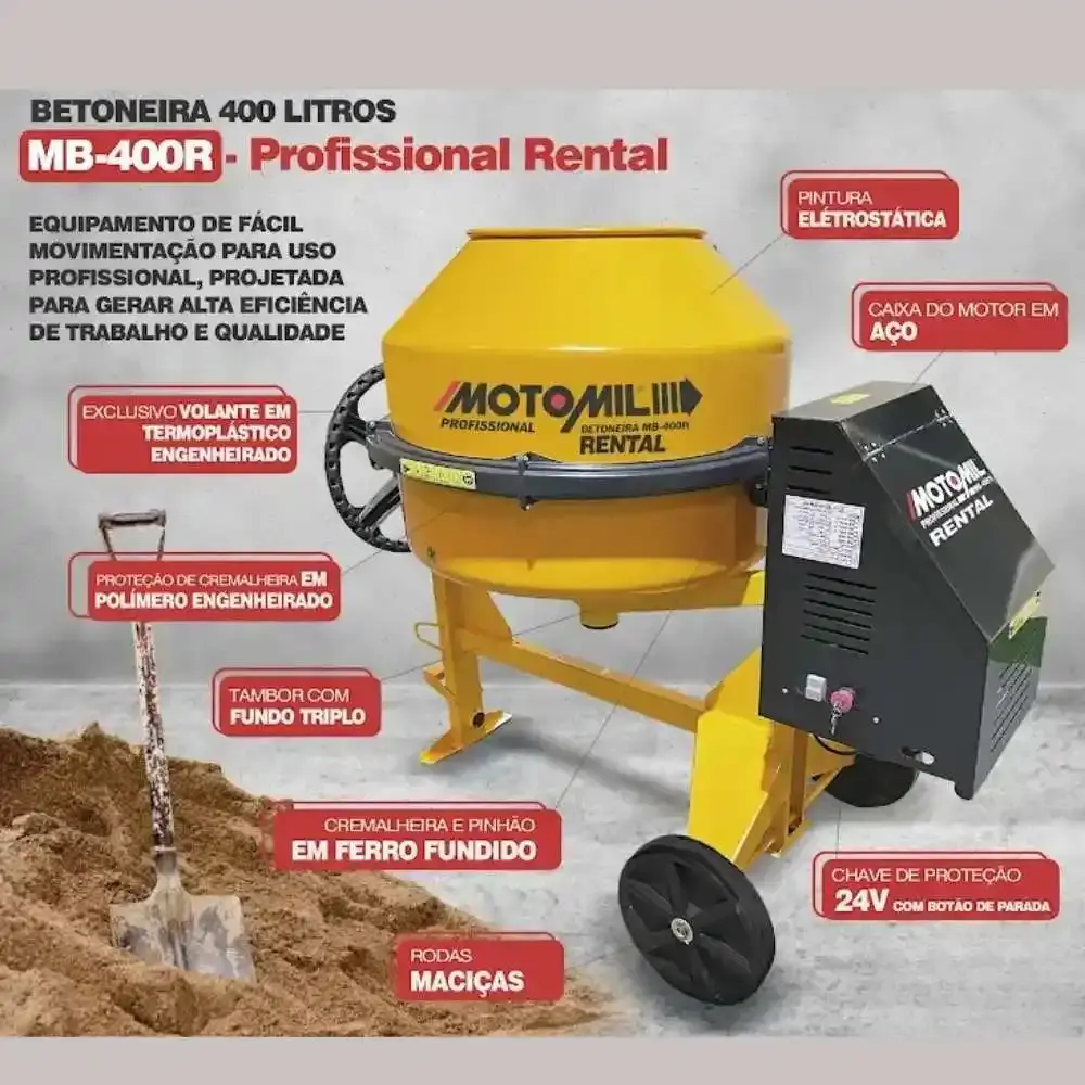 Betoneira 400 litros monofásico 2 HP 220V com chave de segurança MotoMil — fotografia 4
