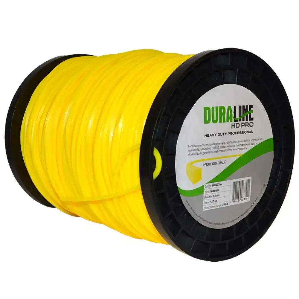 Bobina fio nylon roçadeira 3MM quadrado 2KG 245M Duraline