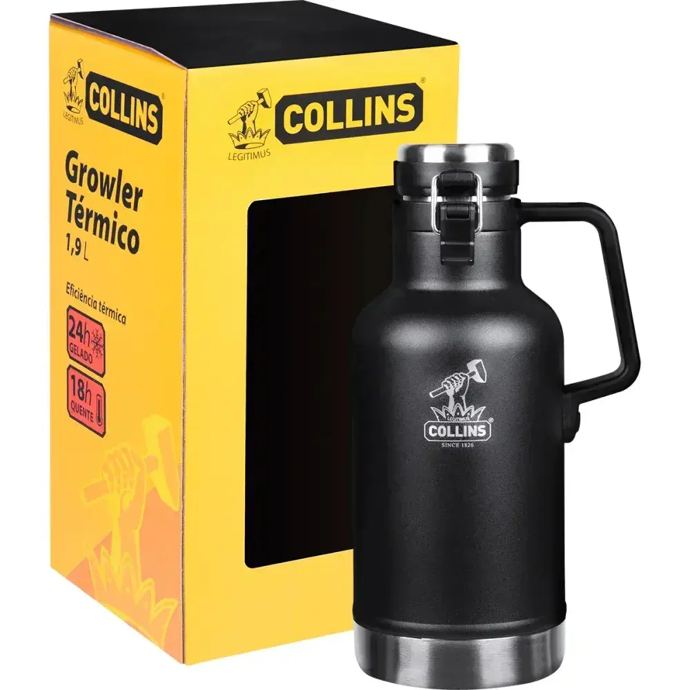 Growler térmico em aço inoxidável preto 1,9L Collins — fotografia 7