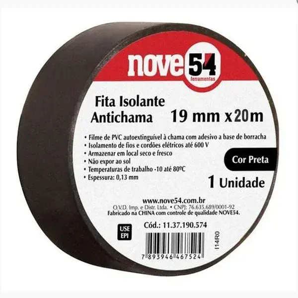 Fita Isolante Antichama 19MM x 20M Preta - Nove54 — fotografia de referência