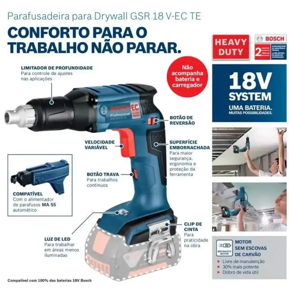 Parafusadeira drywall 18V GSR 18V-EC TE com bateria 4AH Bosch — fotografia 4