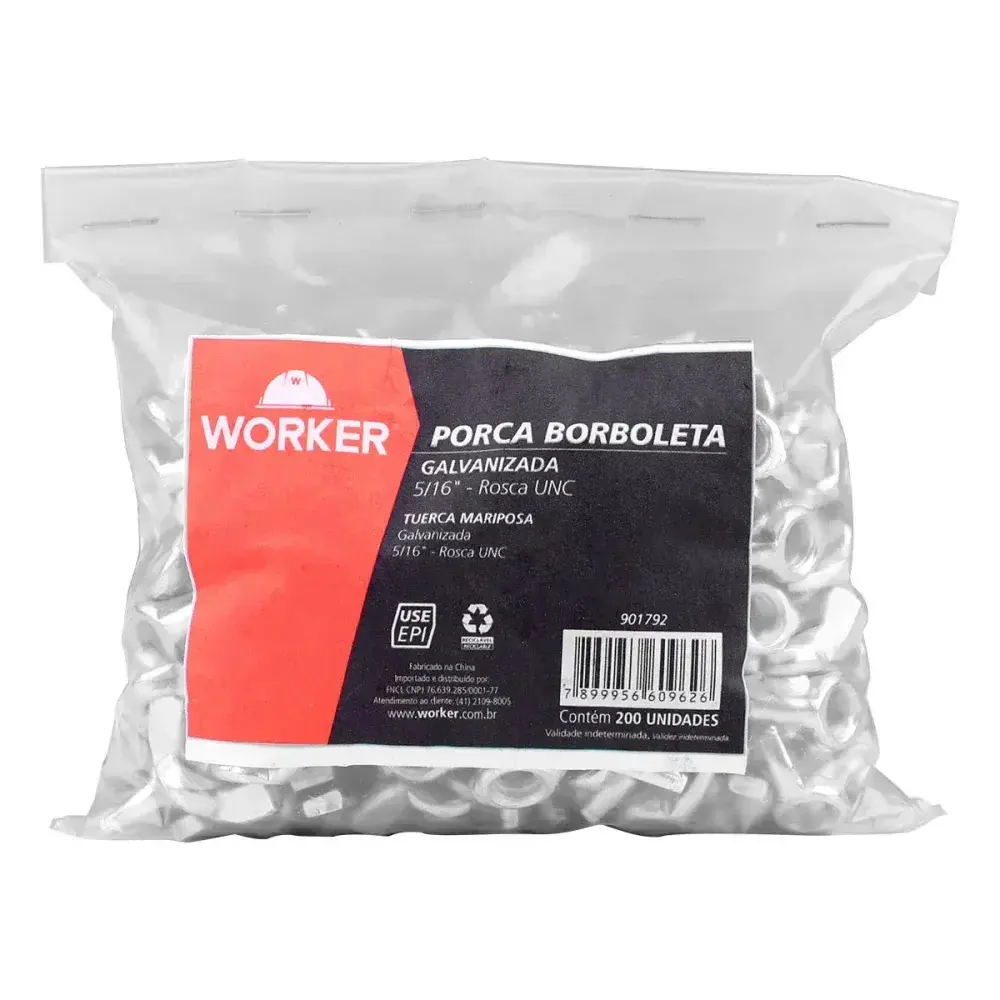 Porca borboleta 5/16 galv unc 200PCS 901792 Worker — fotografia 3
