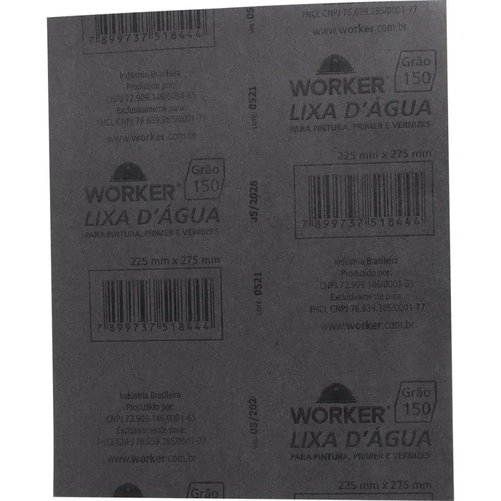Lixa dágua para semiacabamento grão 150 225X275MM Worker — fotografia 3