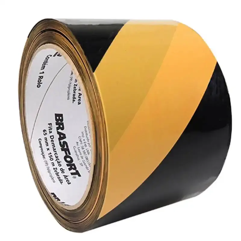 Fita zebrada para demarcação de área 65 MM rolo com 150 metros Brasfort — fotografia 2