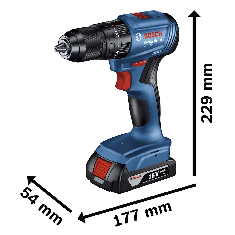 Parafusadeira furadeira à bateria impacto 18V GSB 185-LI, 1 bateria 2 ah e maleta Bosch Bivolt — fotografia 7