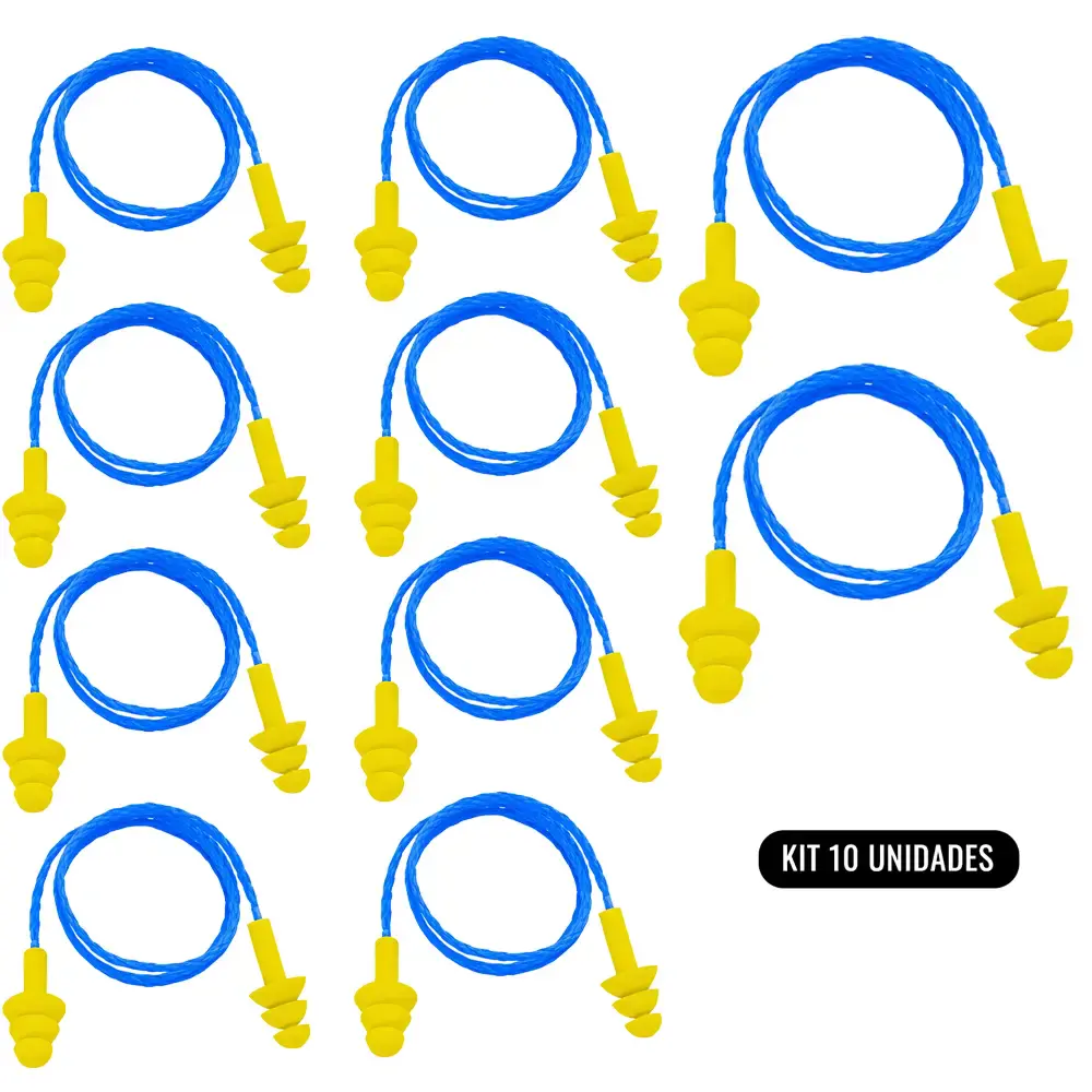 Kit protetores plug auricular copolímero reutilizável com cordão 10 unidades delta plus