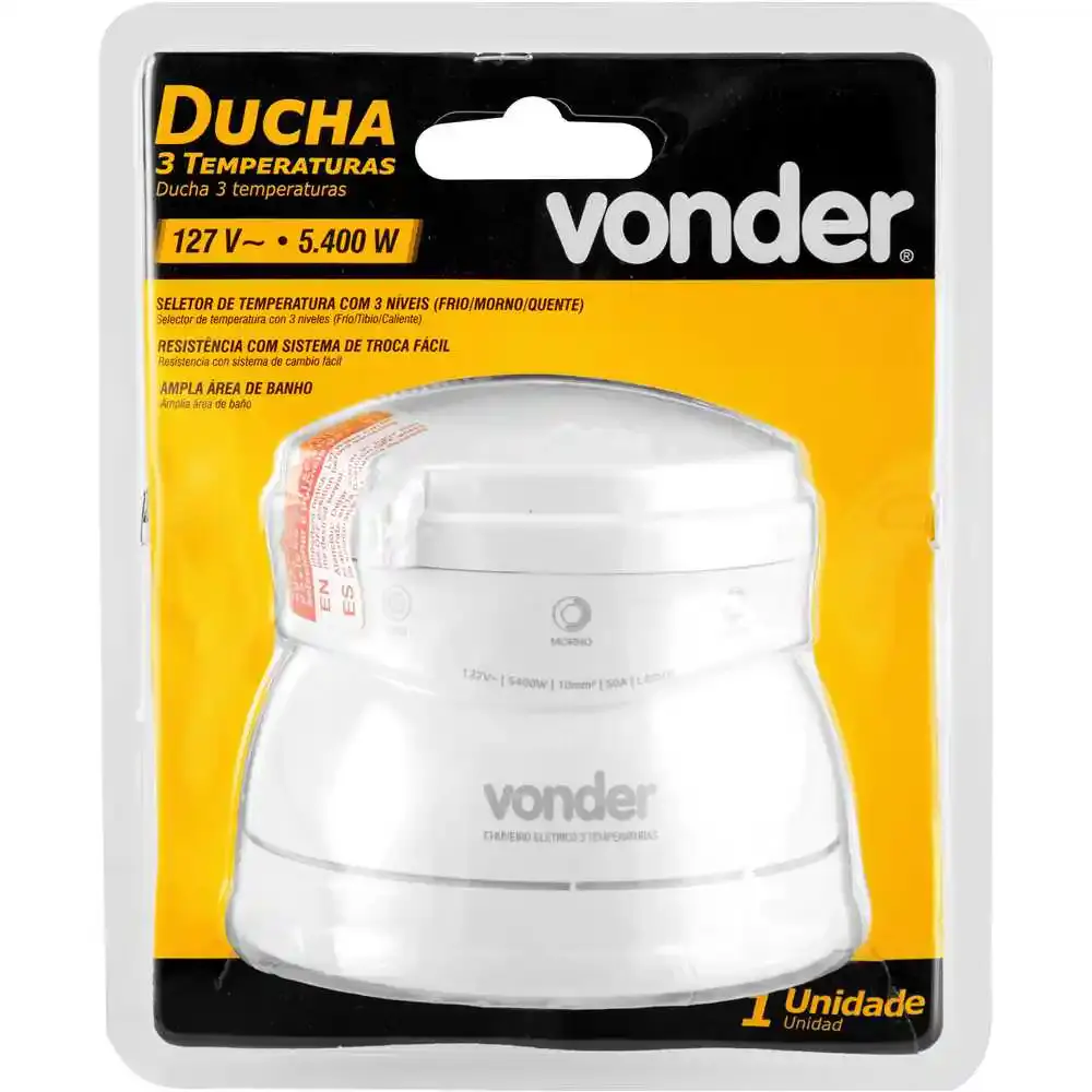 Ducha 3 temperaturas 5400W branca Vonder — fotografia 5