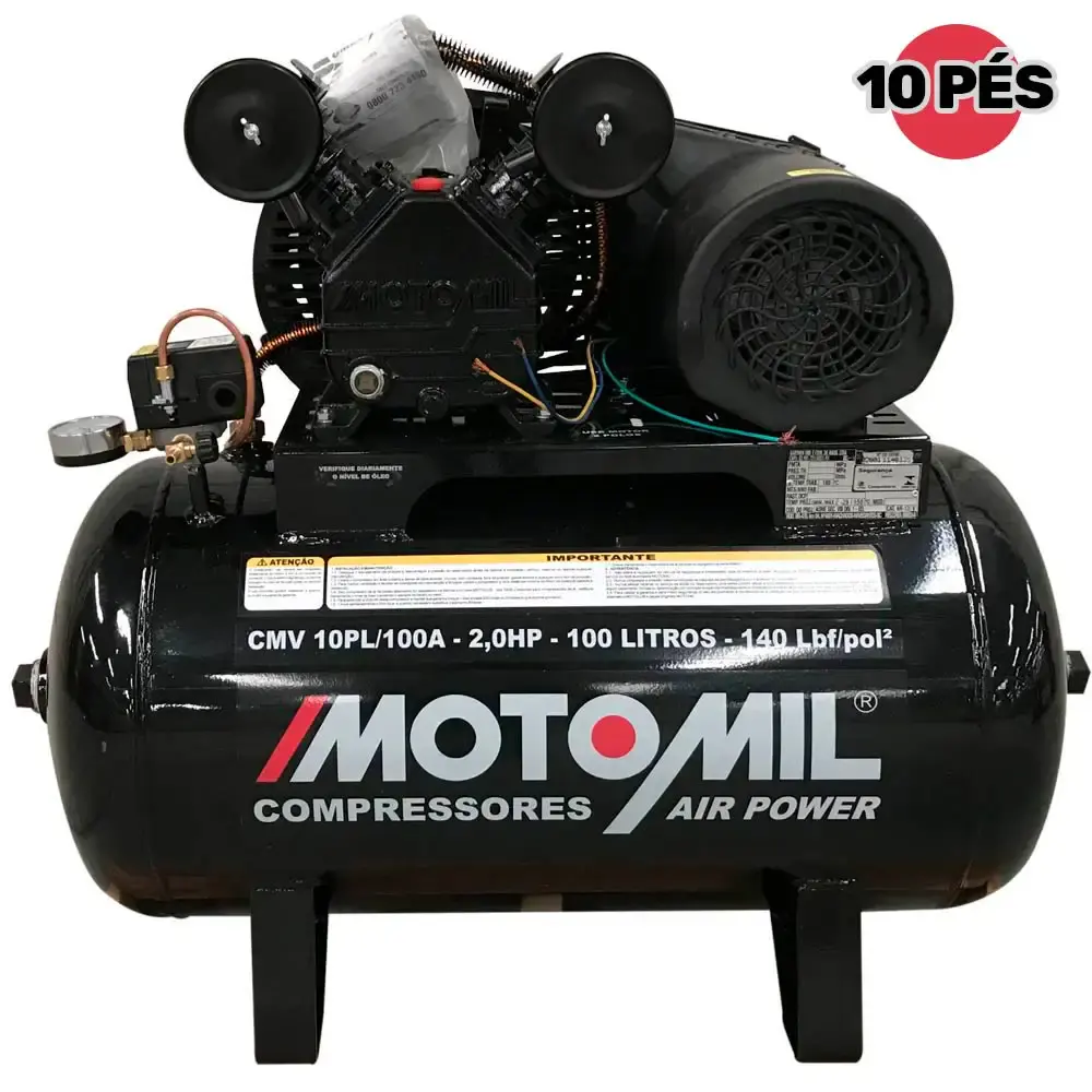 Compressor de ar 10 pés 2,0 HP 100 litros 2 pistões CMV-10PL|100A profissional MotoMil 220 V — fotografia 6