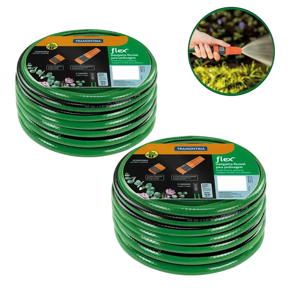 kit 2 Mangueiras Jardim 10M C/ Esguicho 79167100 TRAMONTINA — fotografia de referência