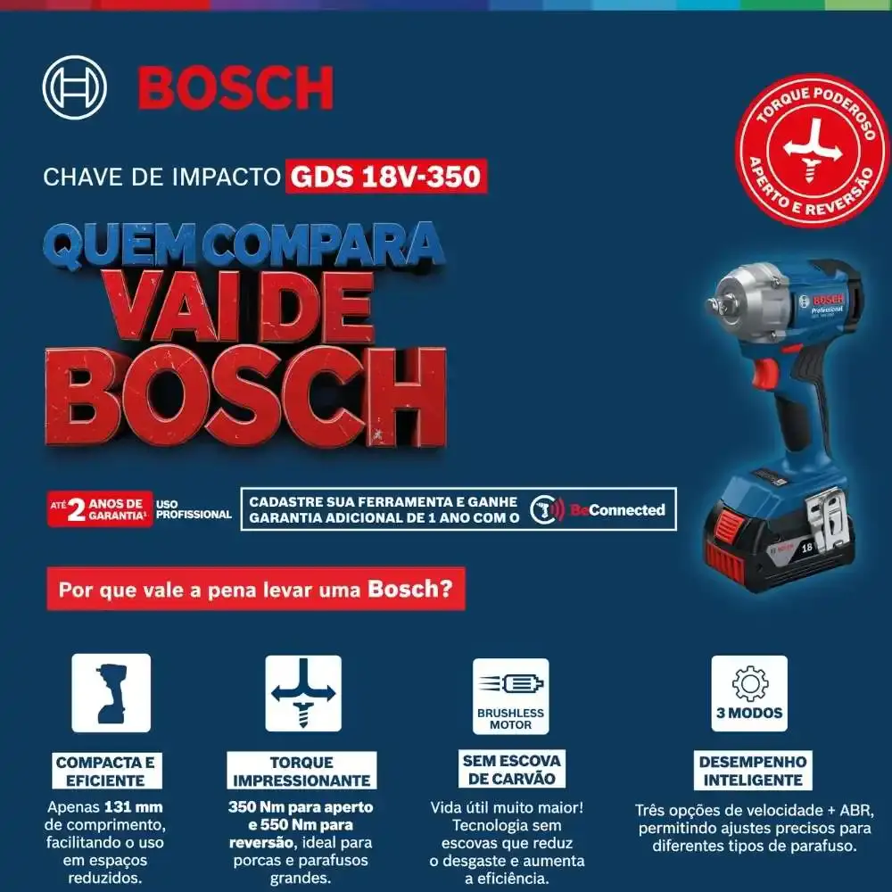 Chave de impacto a bateria 18V 1/2 POL 350 nm GDS 18V-350 Bosch — fotografia 10