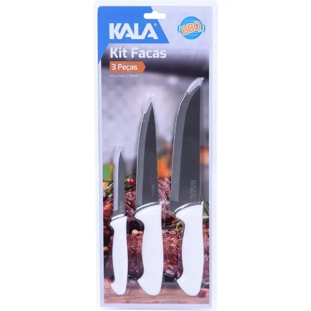 Kit facas para cozinha em aço inox com cabo pp 3 peç Kala — fotografia 10