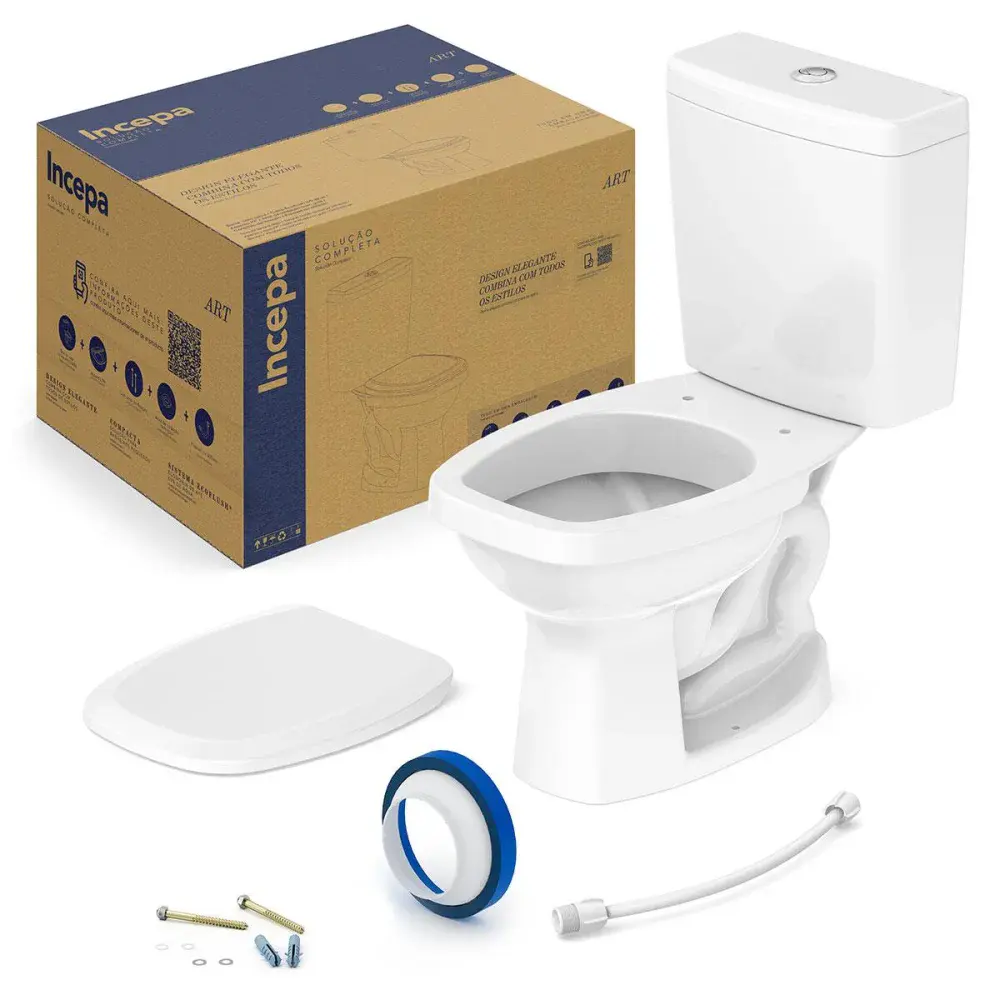 Kit completo art 3/6L branco bacia e caixa acoplada com assento anatomico Incepa