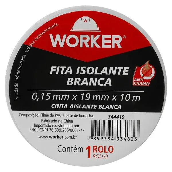 Fita Isolante Branca 19mm x 10m - Worker — fotografia de referência