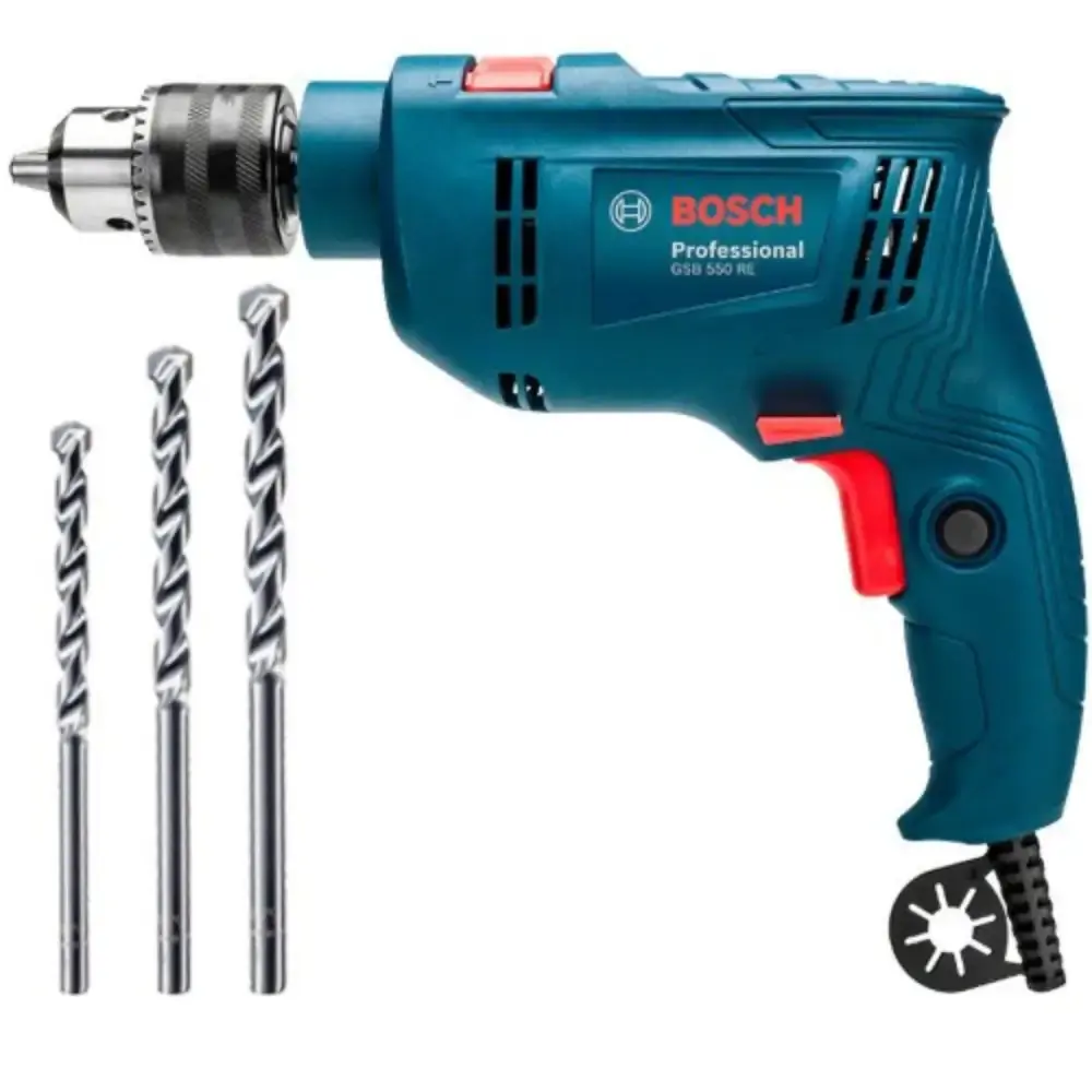 Furadeira de impacto 1/2 polegadas 550W com reversão GSB550 com estojo 30 peças x-line titânio Bosch 220 V — fotografia 10