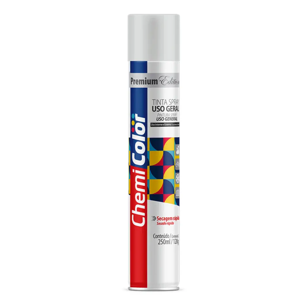 Tinta spray uso geral 250ML/120G branco brilh Chemicolor