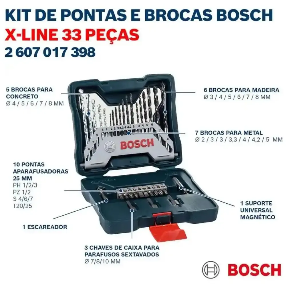 Parafusadeira Elétrica 400W cabo 4m com Kit de Pontas 33 Peças BOSCH 110 V — fotografia 7