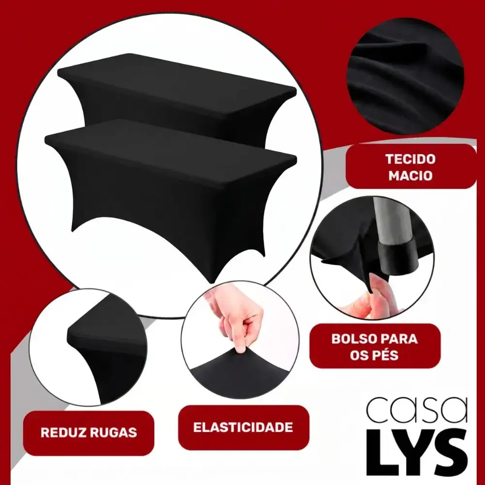 Toalha capa de mesa retangular elástica premium elastano 180 CM casa LYS Branco — fotografia 3
