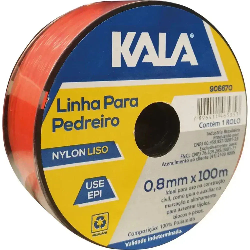 Linha pedreiro nylon laranja 0,80MM x 100MTS Kala — fotografia 2
