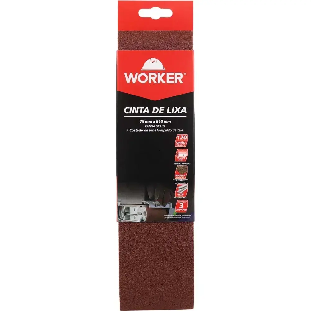 Lixa cinta 75X610MM grão 120 costado de lona 3 peç Worker — fotografia 2
