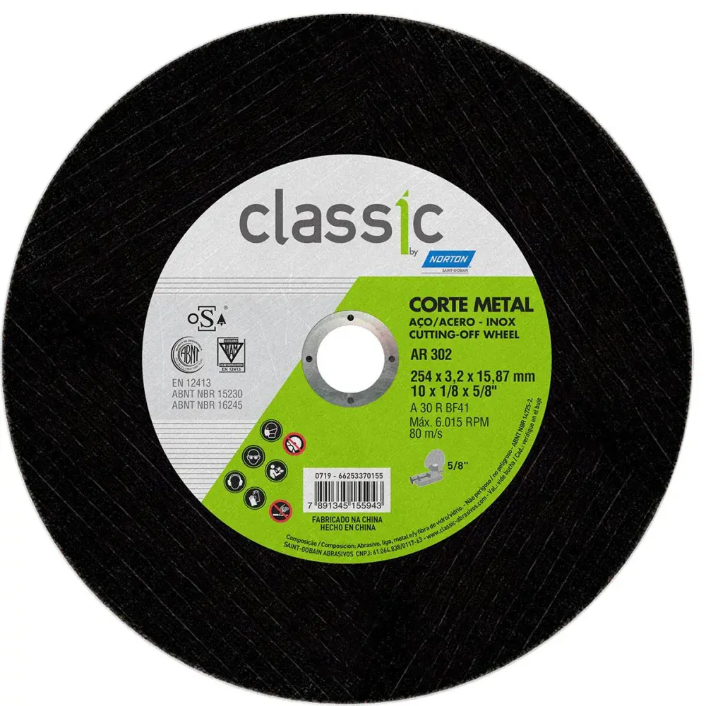 Disco de corte AR302 class 254 x 3,2 x 15,87MM Norton