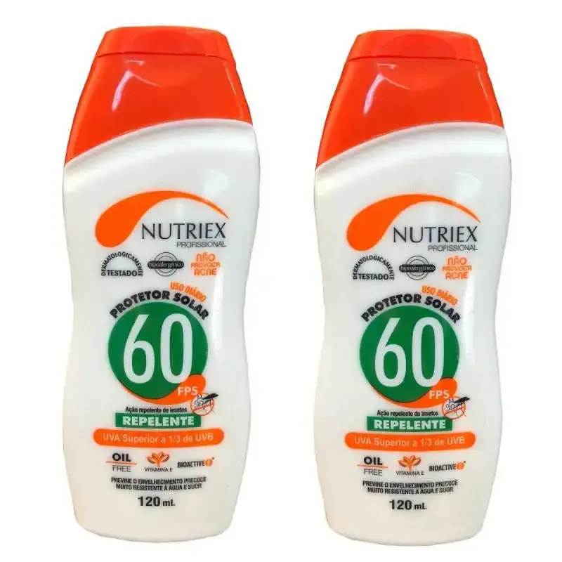 Protetor solar FPS 60 com repelente 120 ML bisnaga kit 2 unidades Nutriex — fotografia de referência