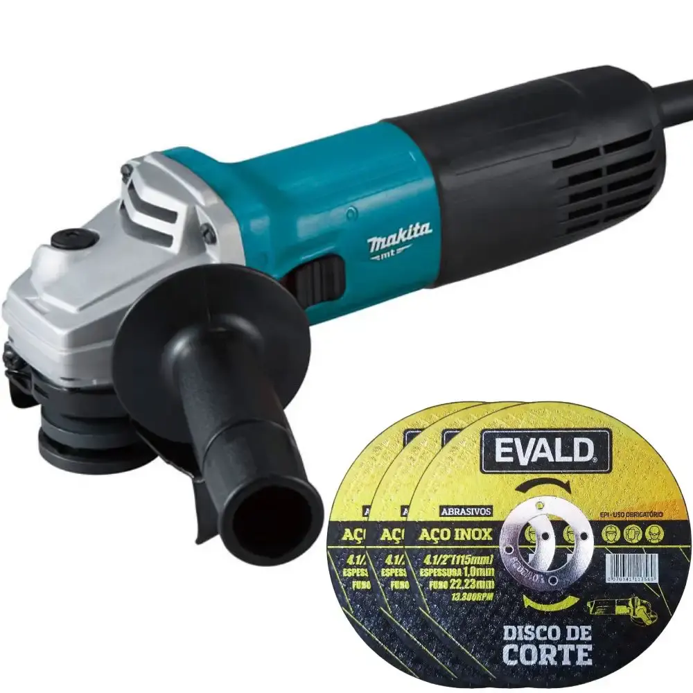 Esmerilhadeira angular 4.1/2 polegadas 720W M9507B Makita com 3 discos de corte 4.1/2 polegadas evald 110V — fotografia de referência