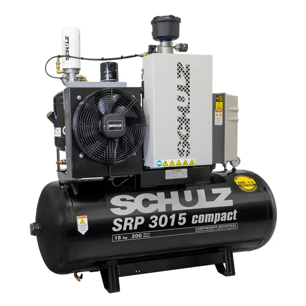 Compressor de ar parafuso 160PSI 15HP trifásico 220V Schulz