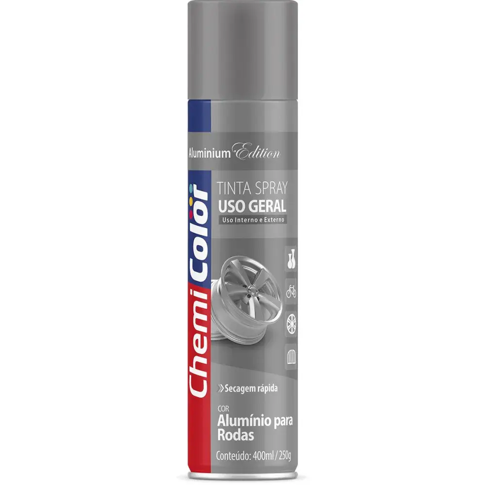 Tinta spray uso geral 400ML/250G alumínio roda Chemicolor