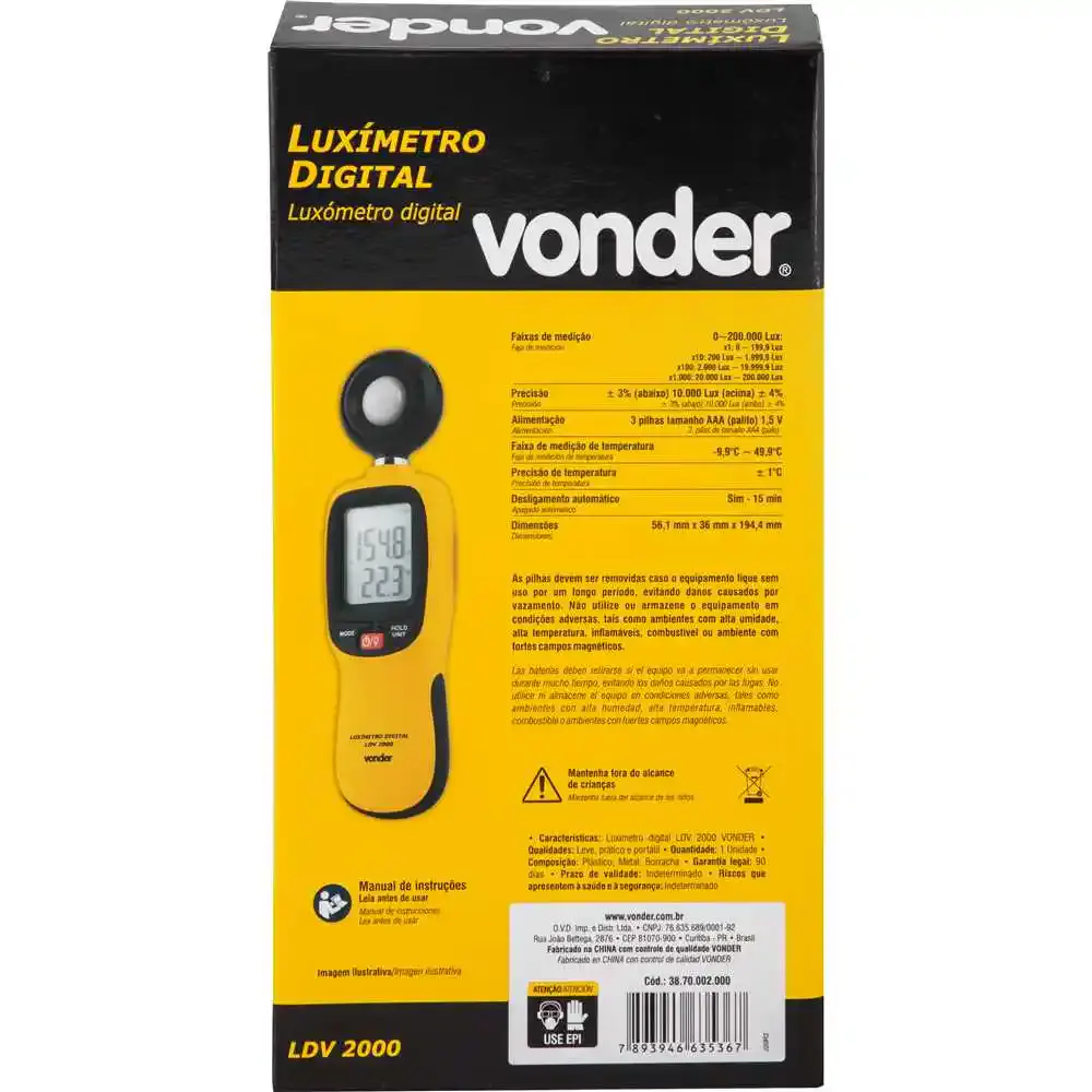 Luxímetro digital 0 a 200.000 lux LDV-2000 Vonder — fotografia 11