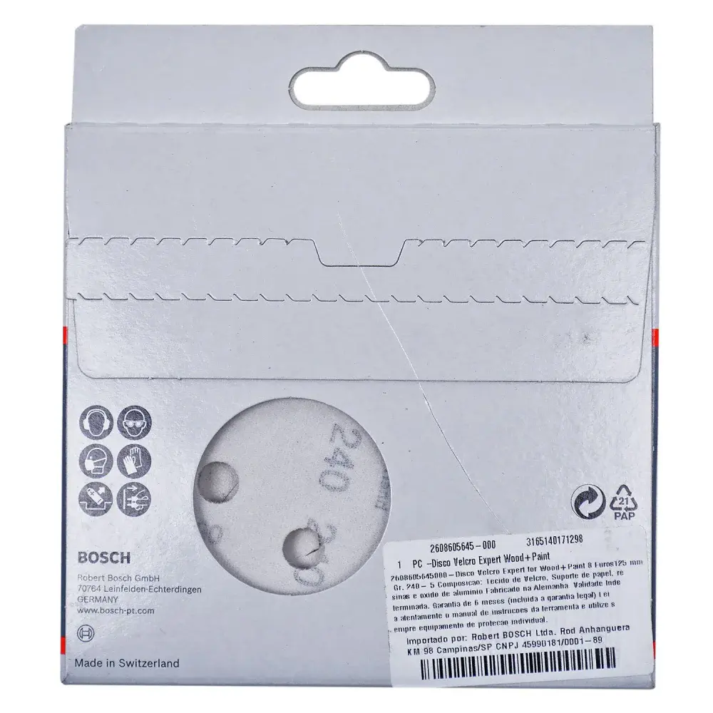 Lixa disco velcro para madeira 5 peç 125MM G240 Bosch — fotografia 5
