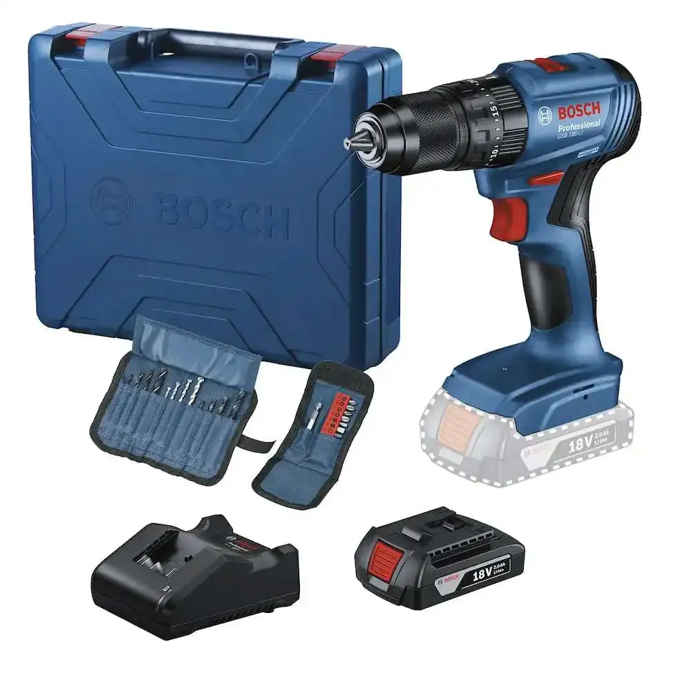 Furadeira e parafusadeira 18V com impacto GSB 180-LI 54NM com 1 bateria e carregador bivolt Bosch — fotografia de referência
