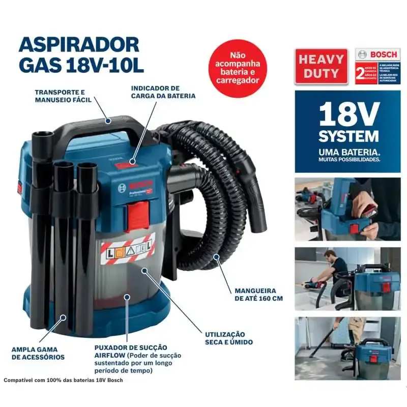 Aspirador de Pó e Líquido 10 Litros 18V GAS 18V-10 L s/ Bateria e Carregador BOSCH — fotografia 5