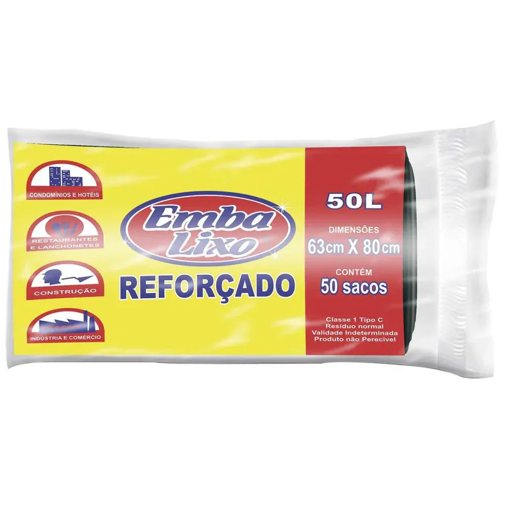 Saco de lixo profissional 50L preto 50 peç Embalixo