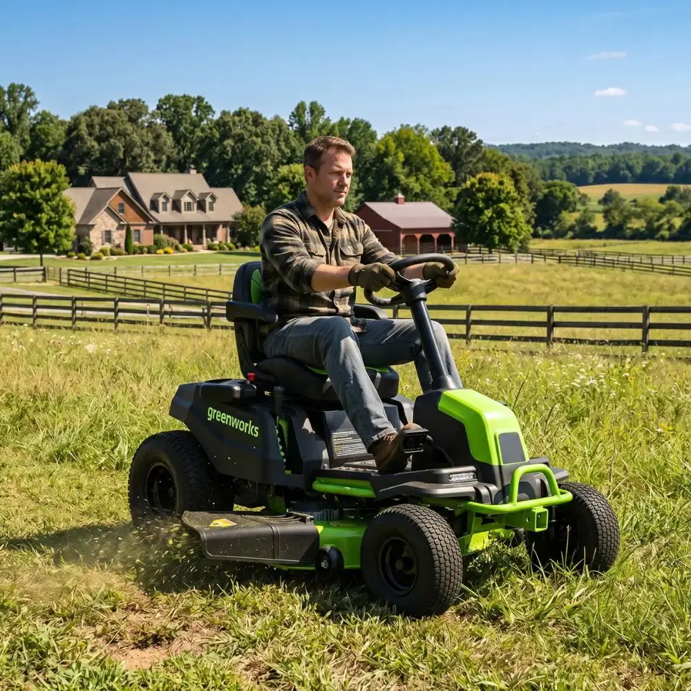 Trator cortador de grama a bateria 42 POL brushless 82V com 6 baterias 5.0AH e 3 carregadores Greenworks — fotografia 8