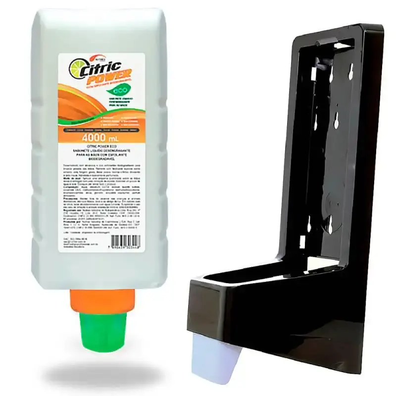 Kit sabonete líquido desengraxante esfoliante citric power refil 4 litros + dispenser Nutriex — fotografia de referência