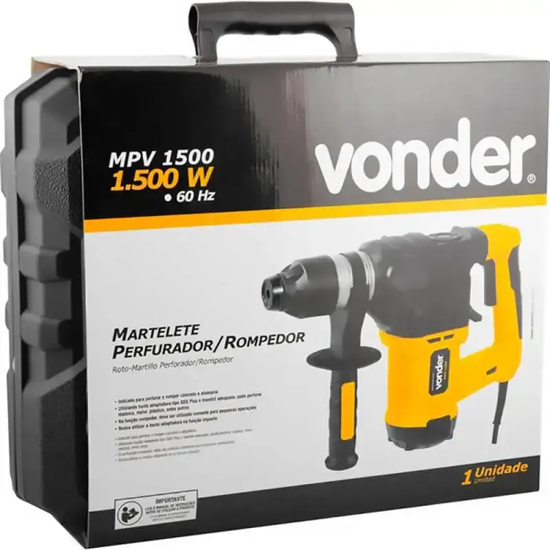 Martelete perfurador e rompedor 1500W MPV 1500 Vonder + kit sds-plus 110 V — fotografia 6