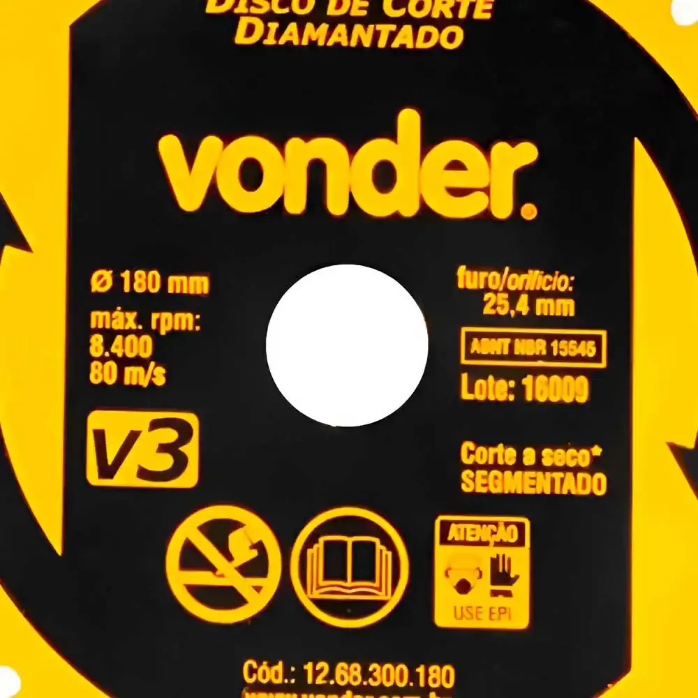 Disco Diamantado Segmentado 7 Pol x 25mm V3 180mm VONDER — fotografia 3